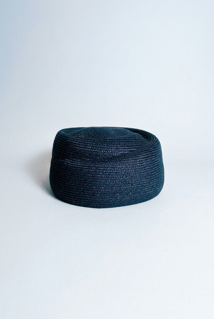 Black Straw Pillbox Hat