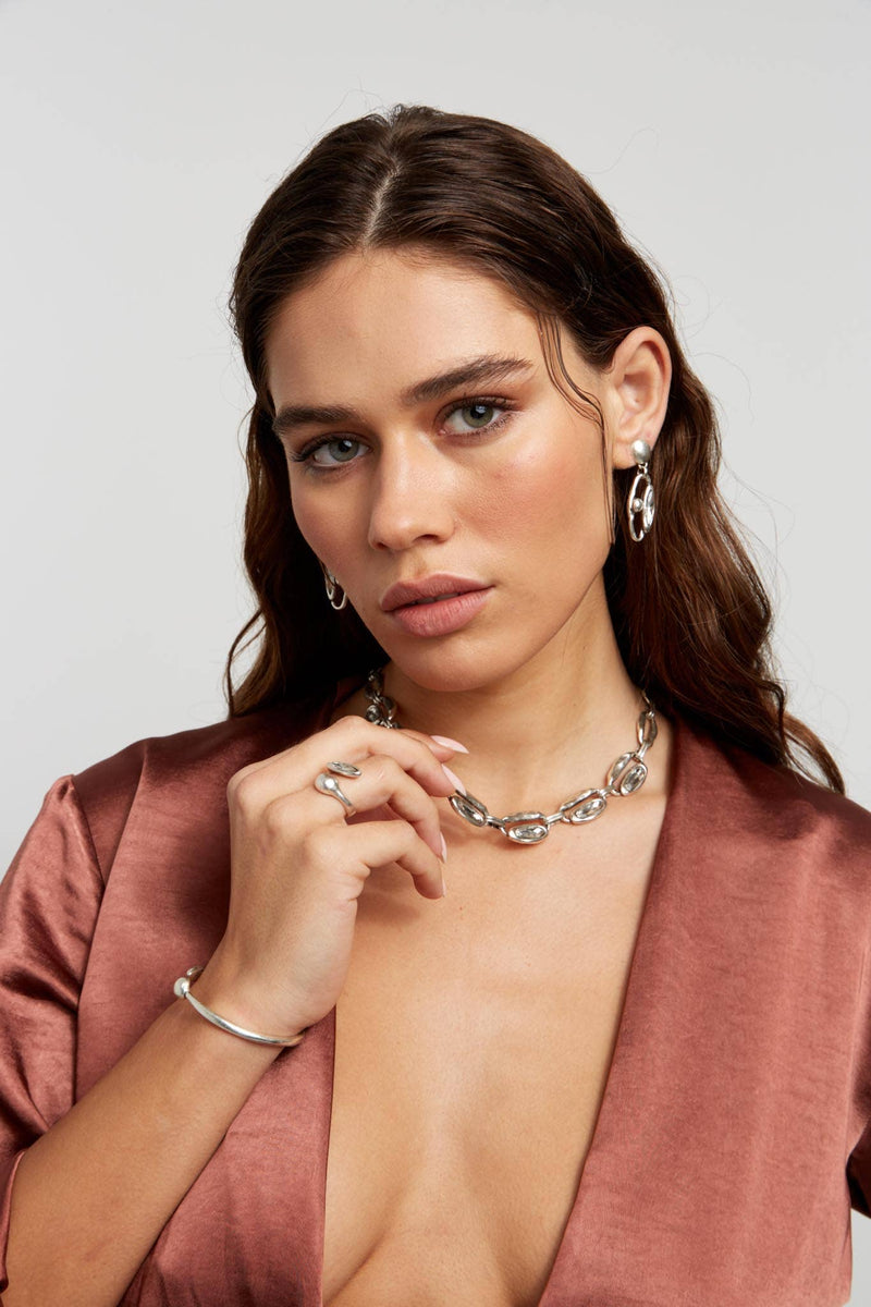 Handmade Oval Crystal Cluster Necklace