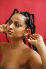 Dandelion Flower Oversized 3D Statement Earrings With Pearls