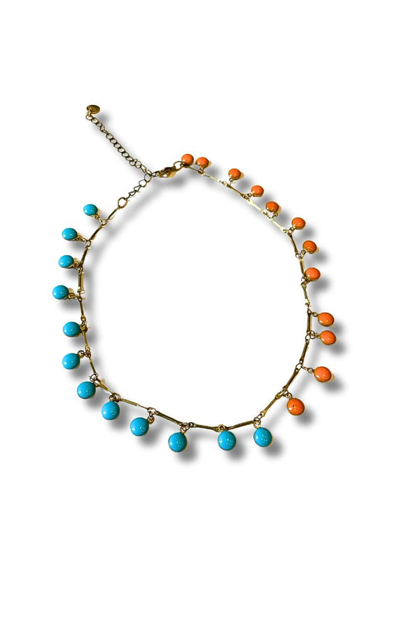 Blue + Orange Multistone Drop Necklace