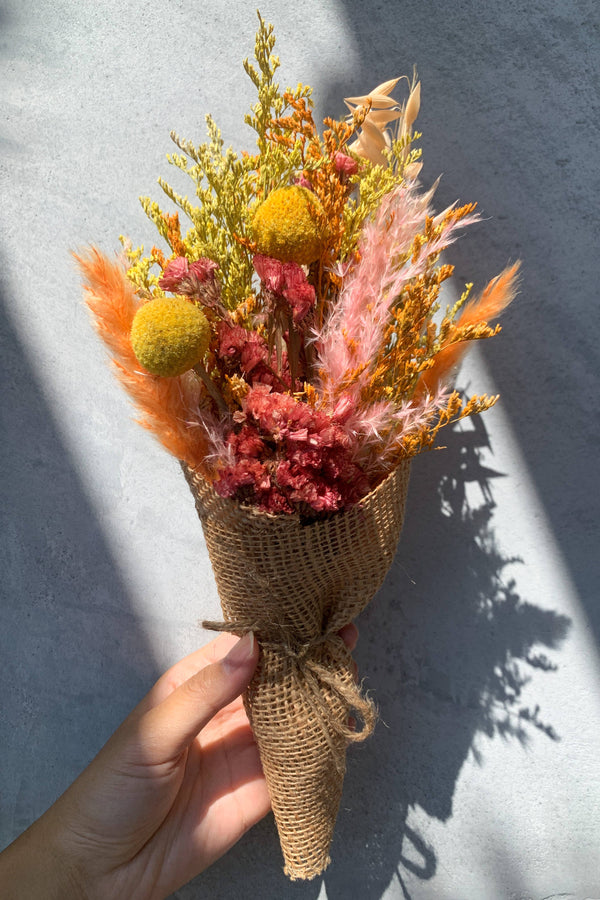Vibrant Dried Flowers Burlap Bouquet