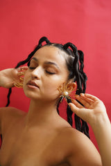 Dandelion Flower Oversized 3D Statement Earrings With Pearls