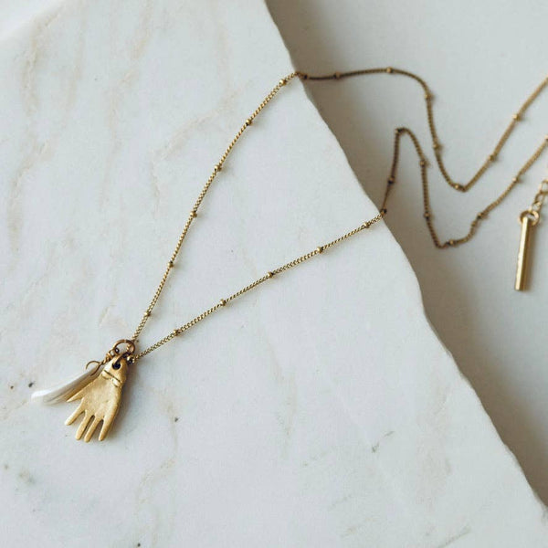 Hand + Pearl Charm Necklace