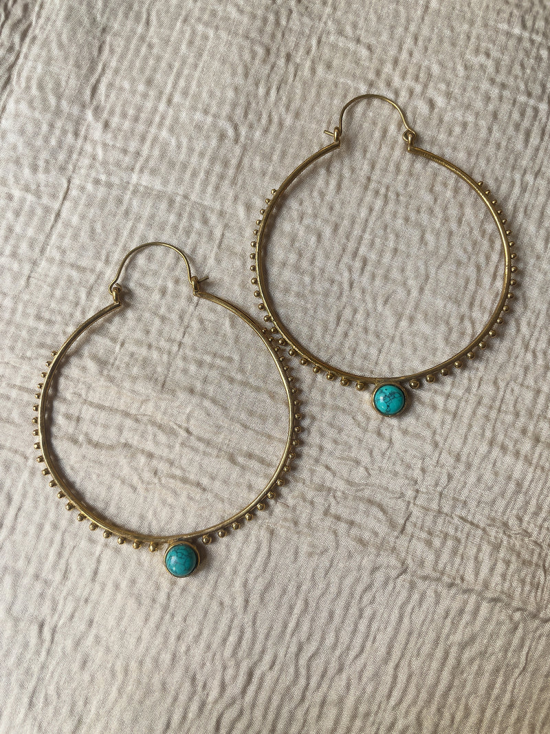 Turquoise Stone Drop hoops