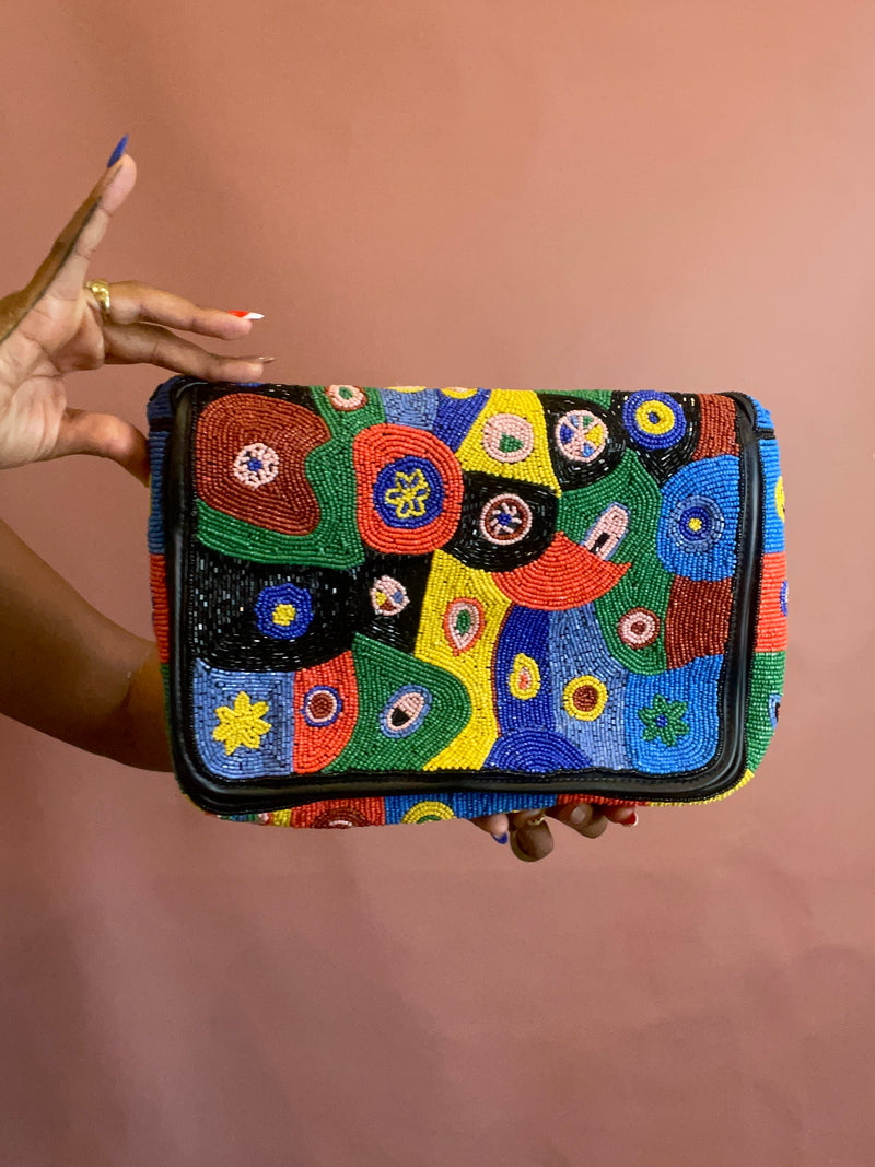 Abstract Multi Color Beaded Handbag