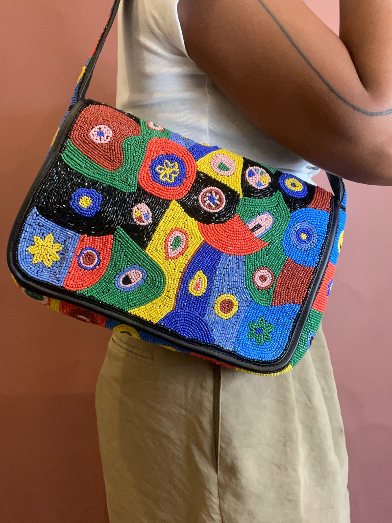 Abstract Multi Color Beaded Handbag