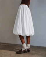 Woven Nylon Bubble Hem A-Line Midi Skirt