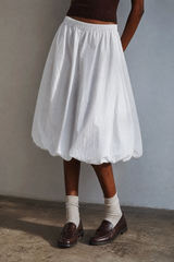 Woven Nylon Bubble Hem A-Line Midi Skirt