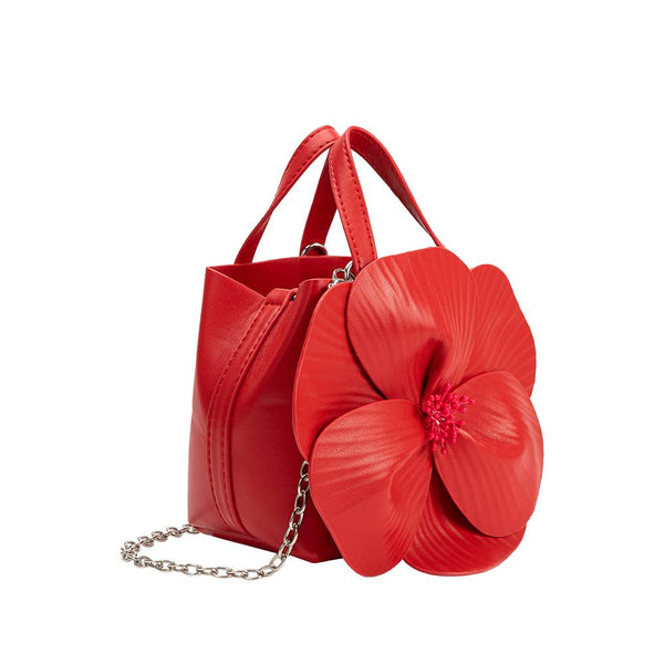 Monroe Red Flower Vegan Leather Handle Bag