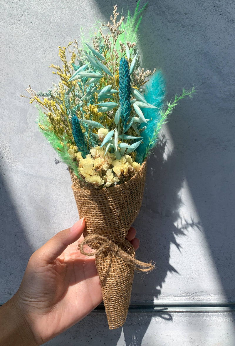 Vibrant Dried Flowers Burlap Bouquet