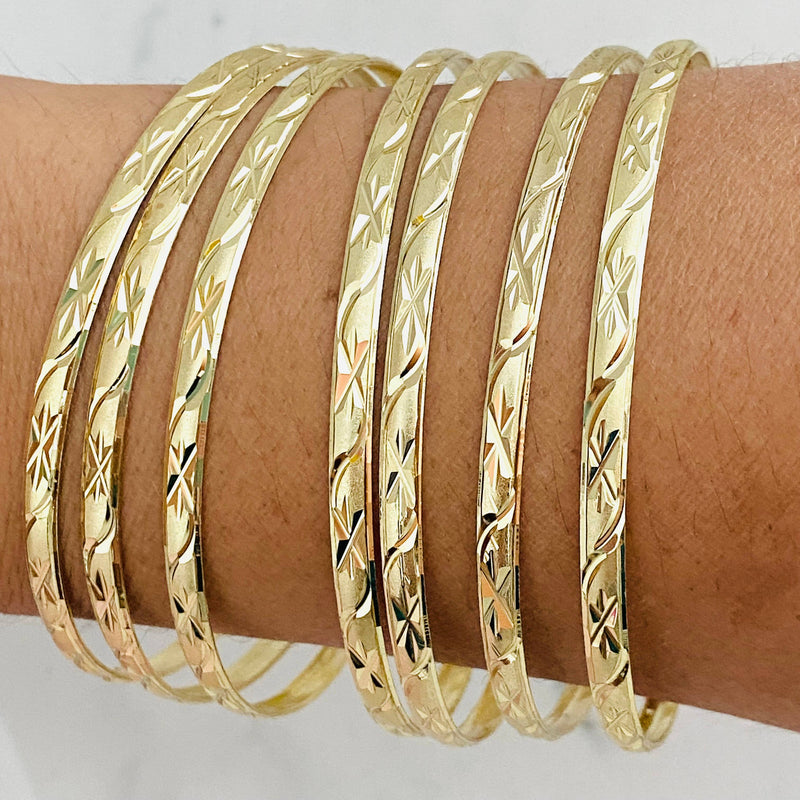 Etched Gold Filled Bangles Set of 2