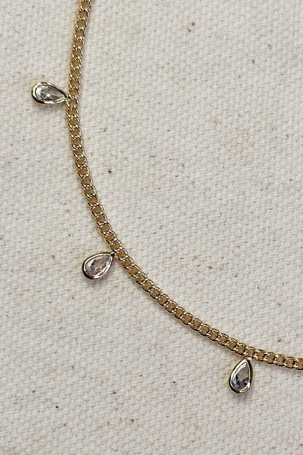 18k Gold Filled 2mm Curb Chain With Bezel CZ Drops Anklet