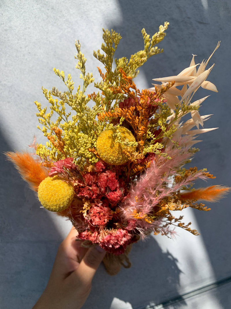 Vibrant Dried Flowers Burlap Bouquet