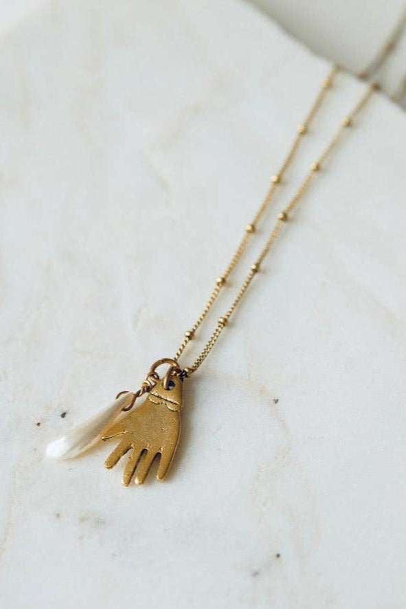 Hand + Pearl Charm Necklace