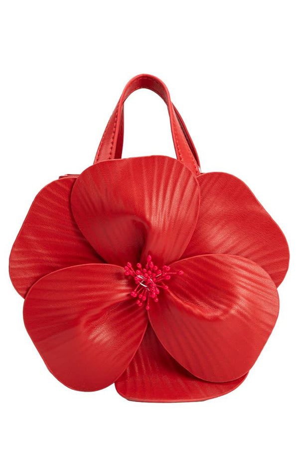 Monroe Red Flower Vegan Leather Handle Bag