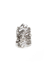 Chunky Brutalist Brass Ring In Silver Plating