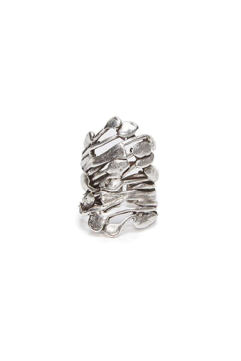Chunky Brutalist Brass Ring In Silver Plating