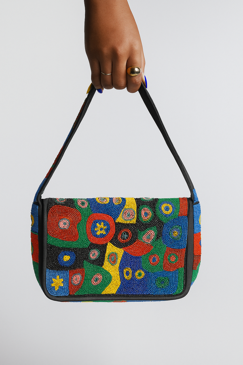 Abstract Multi Color Beaded Handbag