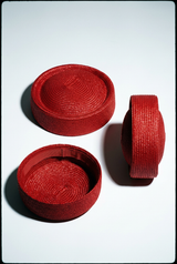Red Straw Woven PillBox Hat